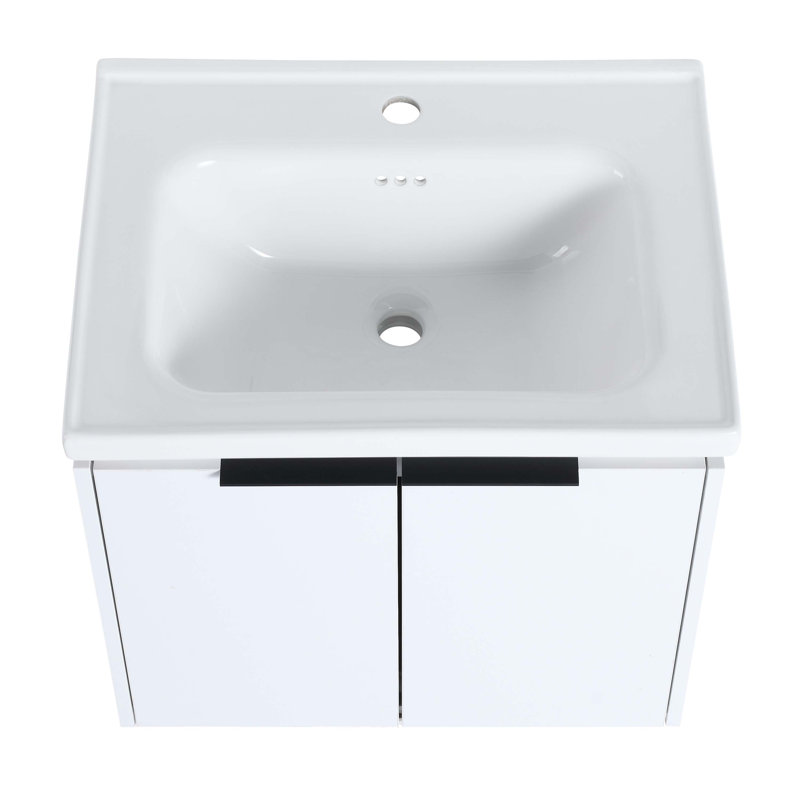 Meuble-lavabo à fermeture en douceur avec lavabo et petites tablettes de rangement
