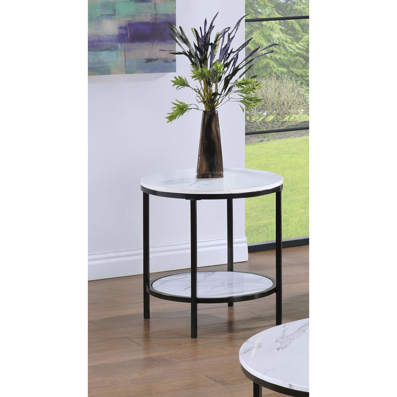 Table de bout moderne en faux marbre avec tablette de rangement