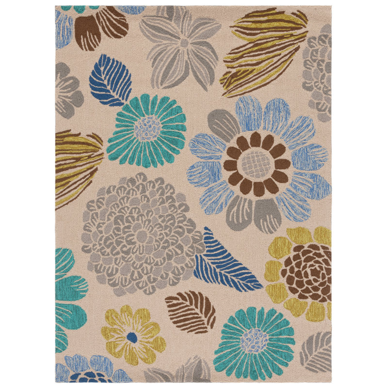 Doyle Hand Hooked Performance Floral Rug, Rectangle 4' x 6'