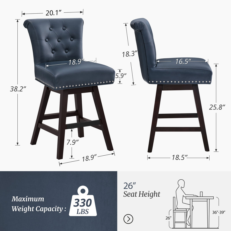 Tabouret de comptoir pivotant 26 po Armella, Bleu marine