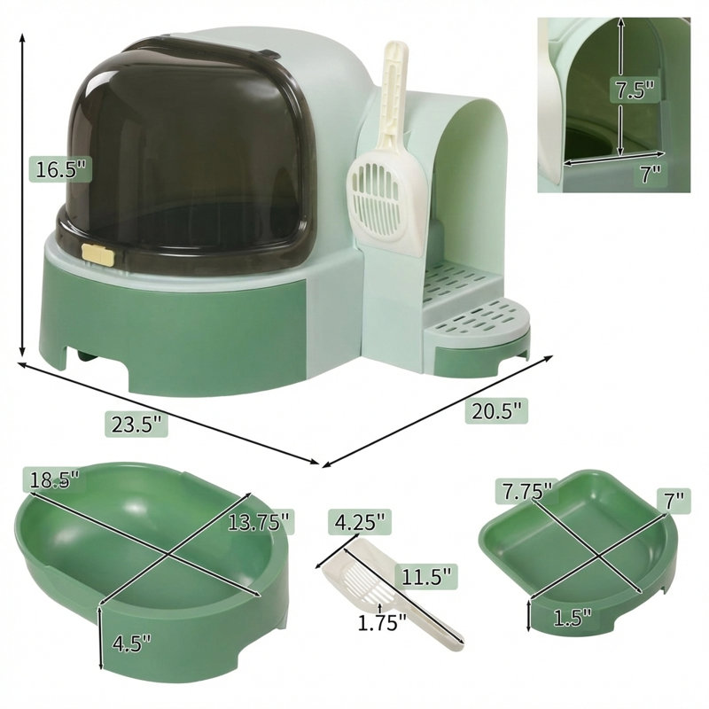 Enclosed waste receptacle for felines.