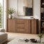 Lilie 78.7'' Walnut Sideboard Buffet Cabinet With 3 Drawers, 2 Side Storage Cabinets, Adjustable Shelves, Rounded Edges And Handle-Free Hinged Doors