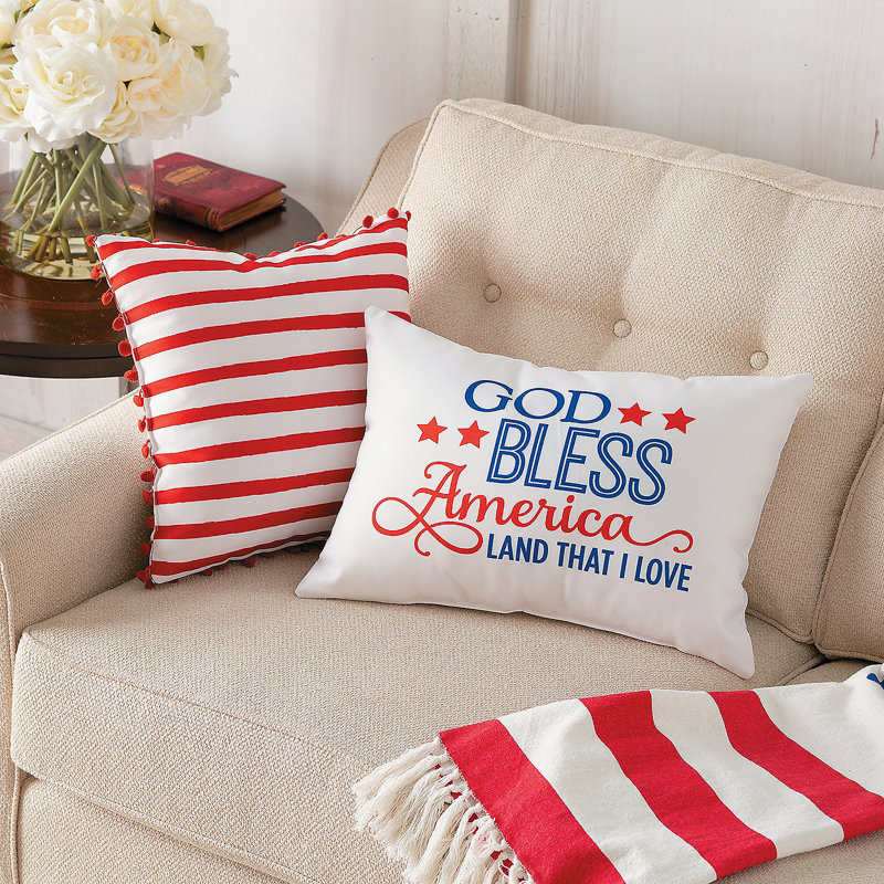 Patriotic Red and White Polyester Pillow Set