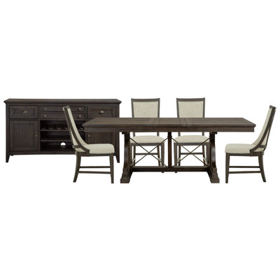Extendable Trestle Dining Table With 2 Upholstered Side Chairs 2 Host Chairs And Buffet