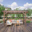 Pavillon de jardin en forme de pergola en bois 13 'X 6,5' avec toit en métal et ampoules et comptoirs de bar