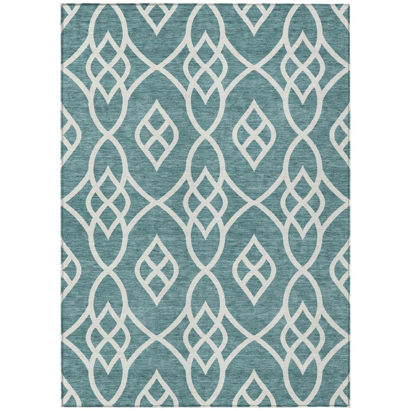 Tapis bleu sarcelle et ivoire lavable 9 pi x 12 pi bleu sarcelle et ivoire