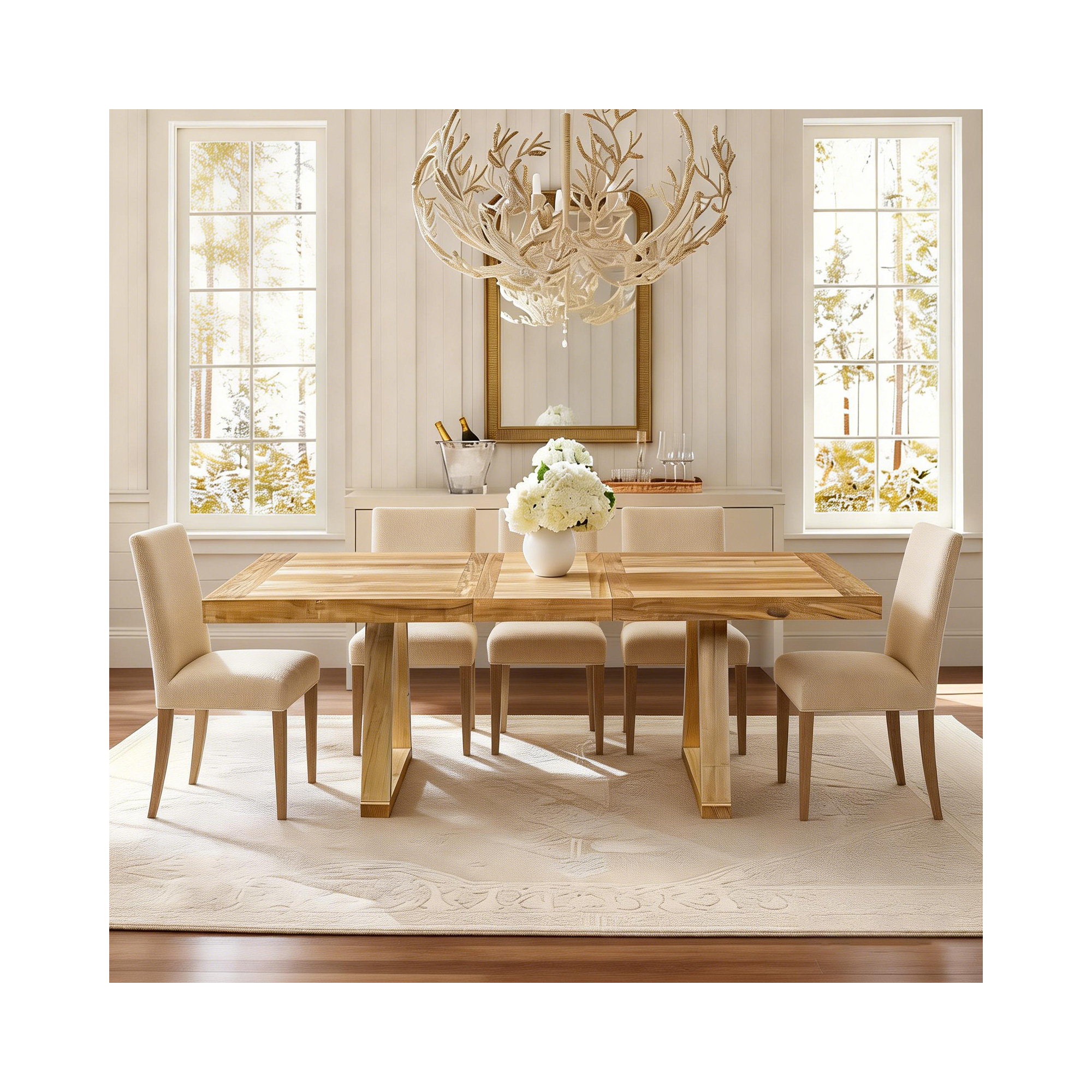 Solid Wood Extendable Dining Table, Natural Wood