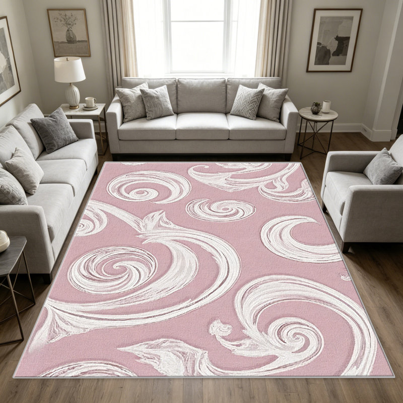 Pink Scroll area rugs for Living Room, Soft and Comfortable, Suitable for all seasons, easy to maintain, machine washable Indoor floor mat, Under Table Farmhouse suitable for Bedroom, Dining Room, Study, Patio, Balcony, Home Decor
