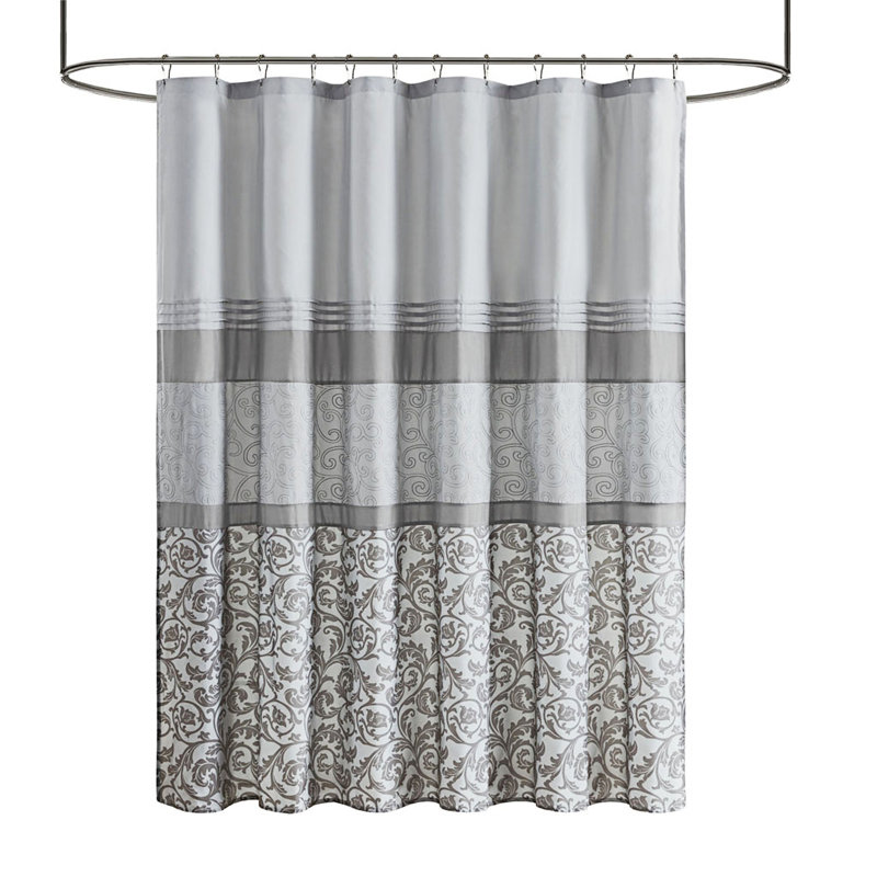 Printed And Embroidered Shower Curtain, Grey