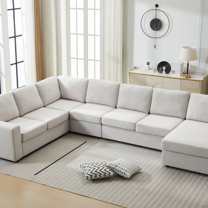 Large - Scale L - Shaped Modular Sofa Set with Detachable Components, Comfortable Upholstery and Decorative Throws for Contemporary Home Interiors