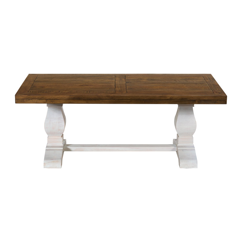 Sarcoline Solid Wood Pedestal Coffee Table, Reclaimed Natural/White Stain