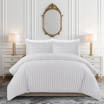 Microfiber Striped Duvet Cover Set with Matching Pillowcases and Stripe Fitted Sheet
