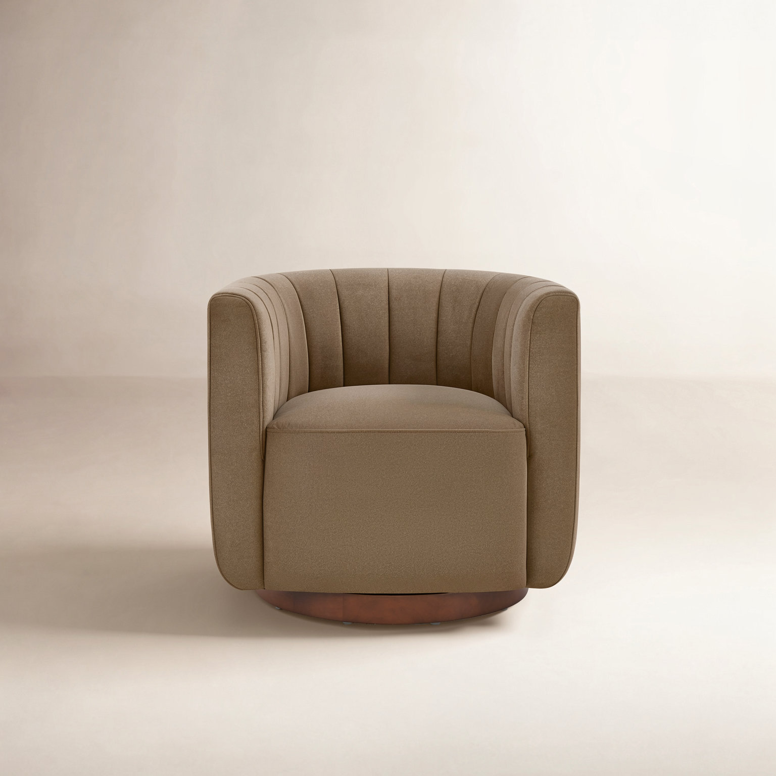 Becki Owens for Joss & Main Velvet Swivel Armchair, Vesper Tobacco Performance Velvet