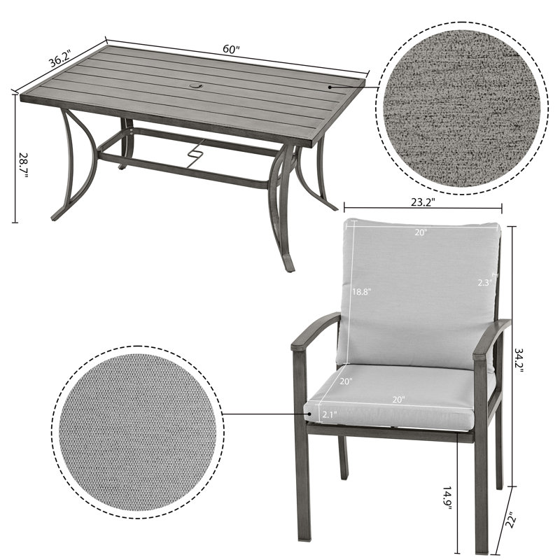 Ensemble de salle à manger rectangulaire en aluminium pour 60 personnes avec coussins Freada