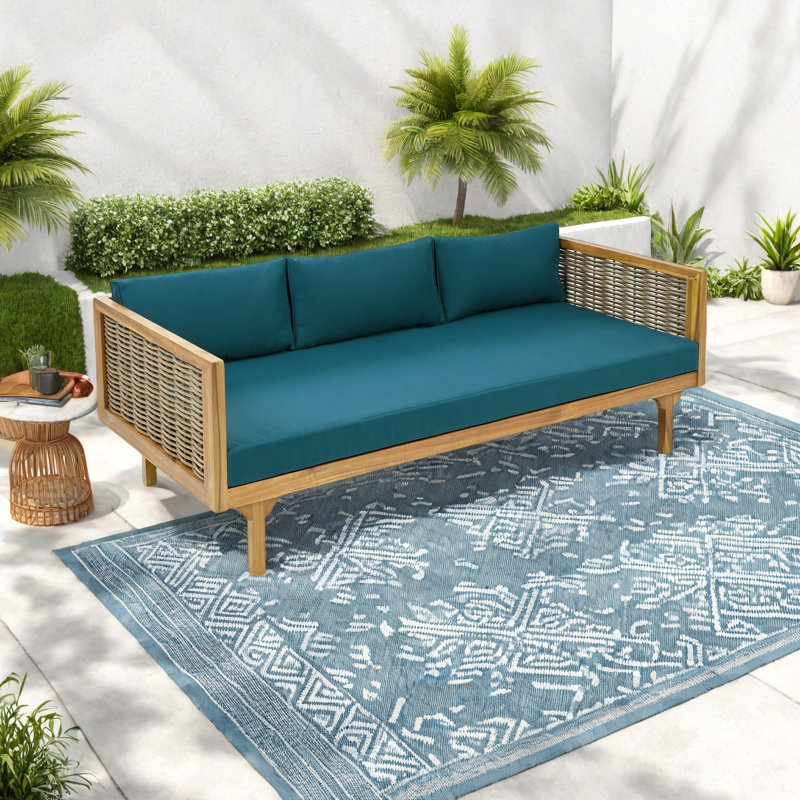 3 SEATER DAYBED WITH RATTAN ARMS, Teal