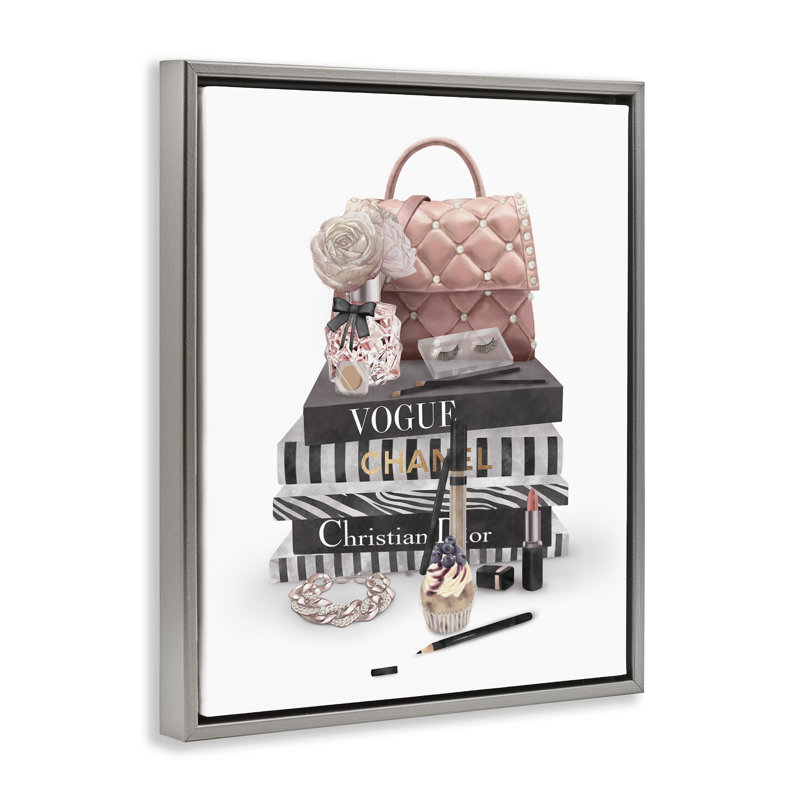 «Fashion Bookstack Purse Perfume Pink Glam Design», art mural sur toile par Ziwei Li, H 21 po x l 17 po x P 1,7 po