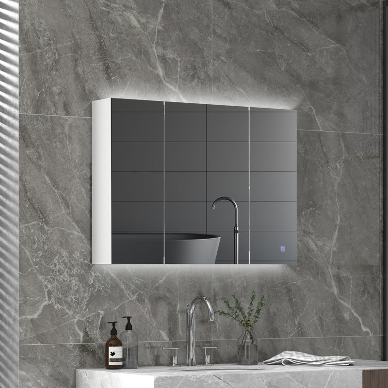Armoire à miroir pour salle de bain - 26 po x 36 po, blanc ultrabrillant, charge, tablette réglable, fixation murale l 35,5 po x P 6 po H 25,5 po, lumières amovibles, tablette