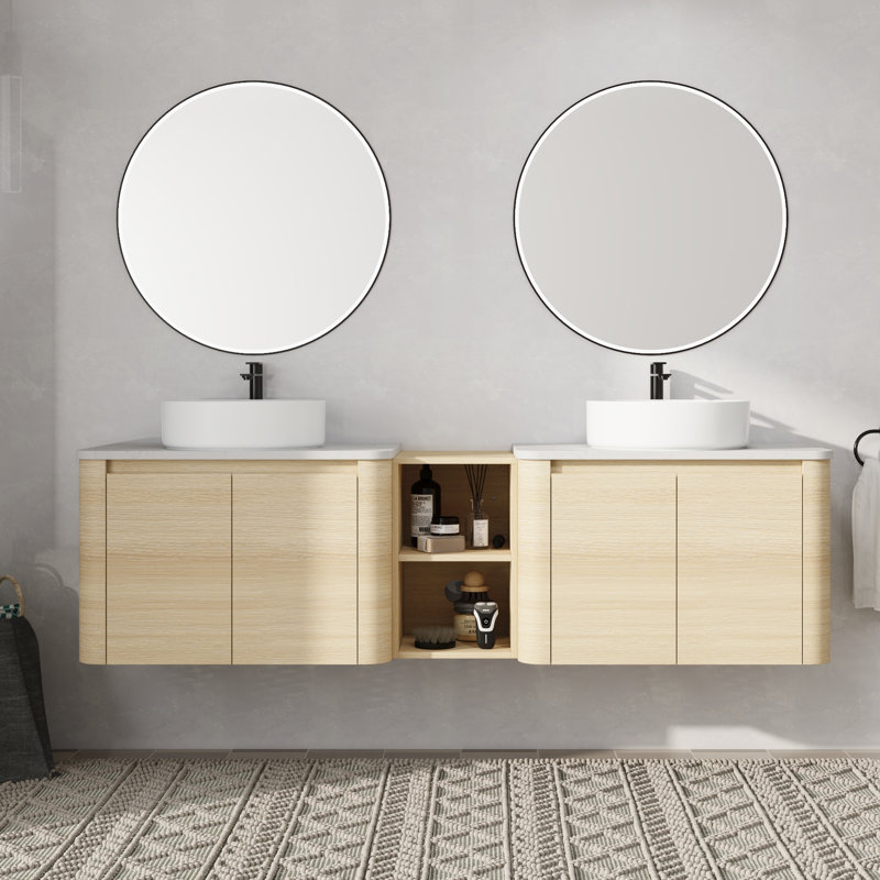Meuble-lavabo double 72 po avec lavabo en céramique, 72", Blanc