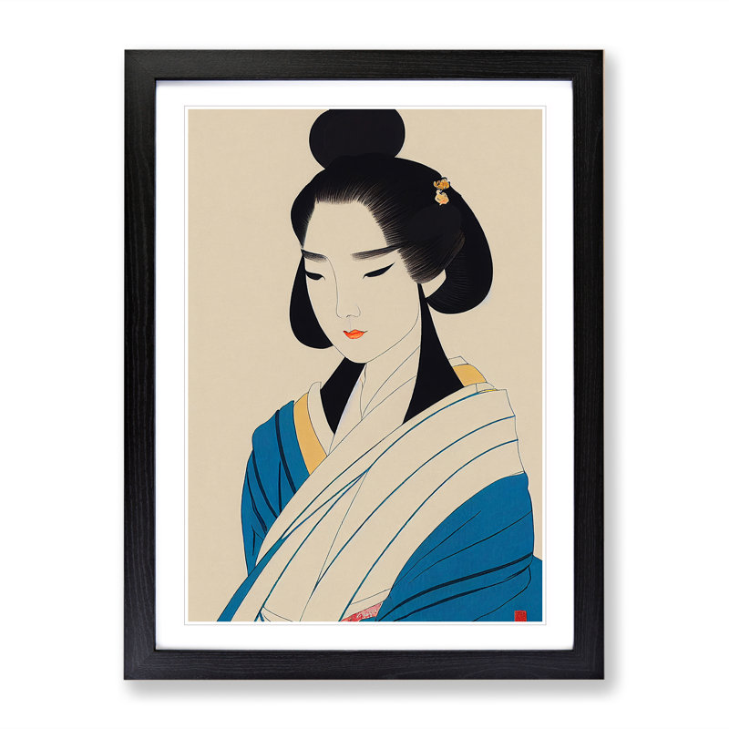 Classic Geisha No.4 - Single Picture Frame Print, 34cm H x 25cm W x 2cm D, Black