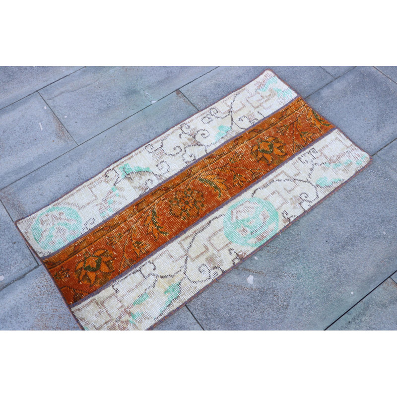 Vintage Turkish Patchwork Rug in Muted Pink - Ideal Small Entryway Oushak Rug