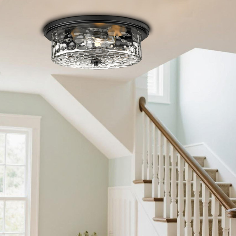 Large Industrial Flush Mount Ceiling Light, Modern Ceiling Light Fixture, Farmhouse Close To Ceiling Lighting For Bedroom, Living Room, Kitchen Island (Black, 16")