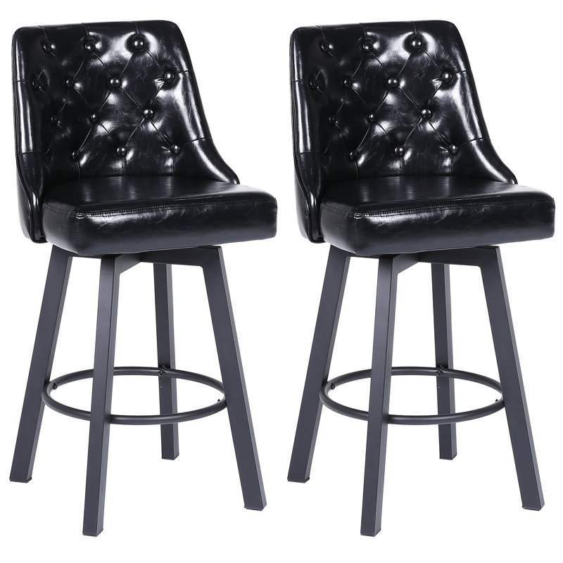 Bar Stools, Modern Wax Leather Bar Stools, 360° Swivel With Backrest, Thick Waterproof Seat Cushion, Suitable For Bar, Kitchen And Makeup