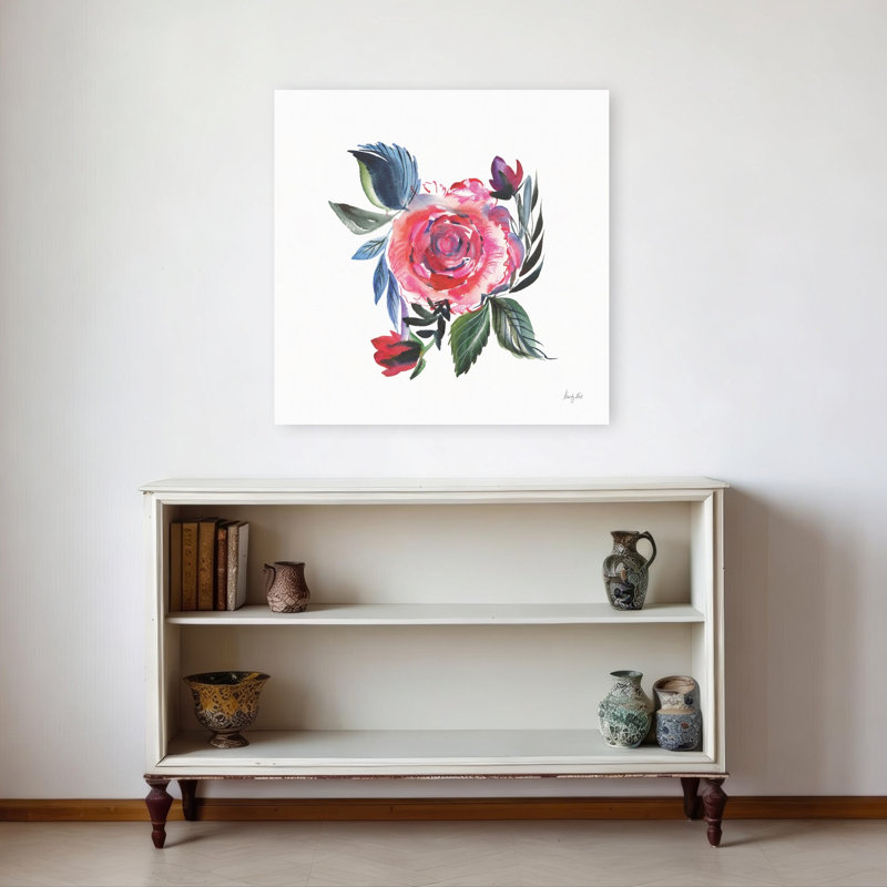 Joyeuse rose abstraite, fleur rose contemporaine, impression d'art mural, 32" H x 32" W
