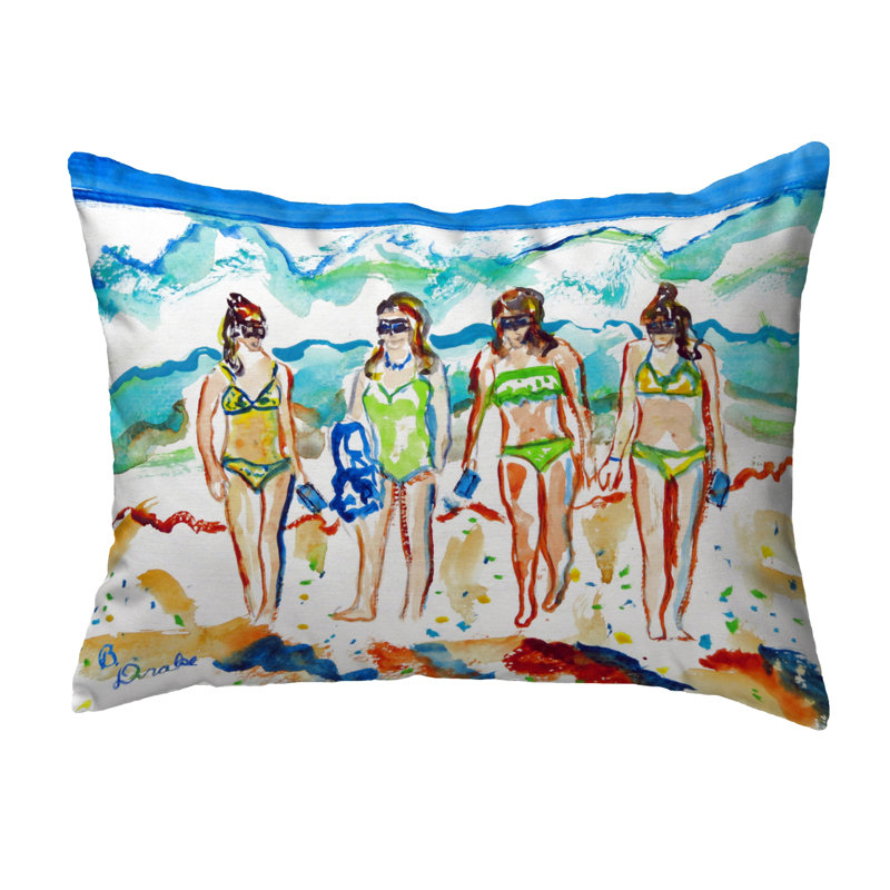 Girls Walking Outdoor Reversible Throw Pillow