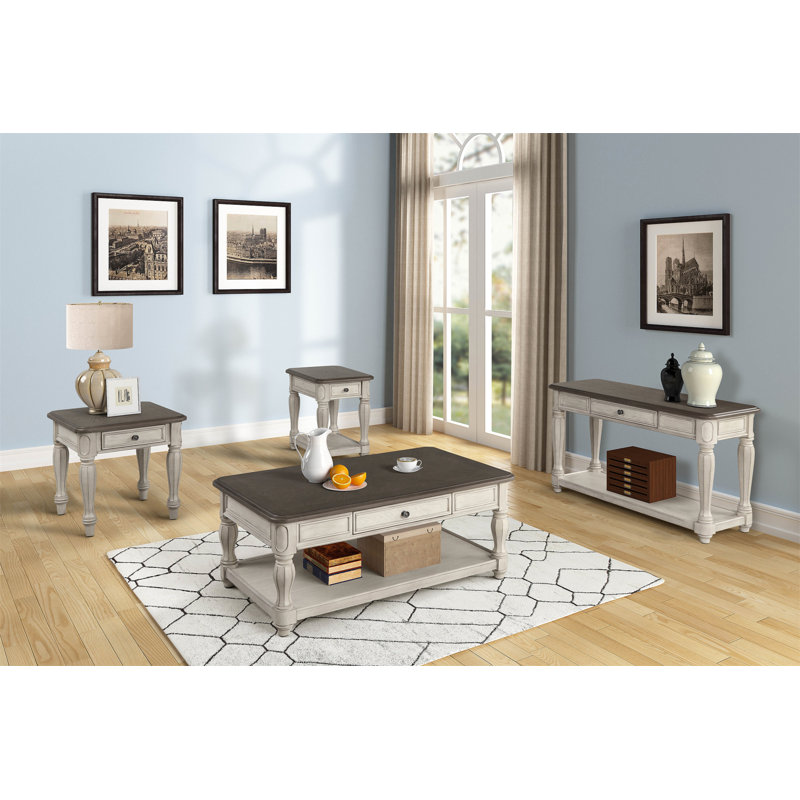 Console antique blanche et brune avec rangement