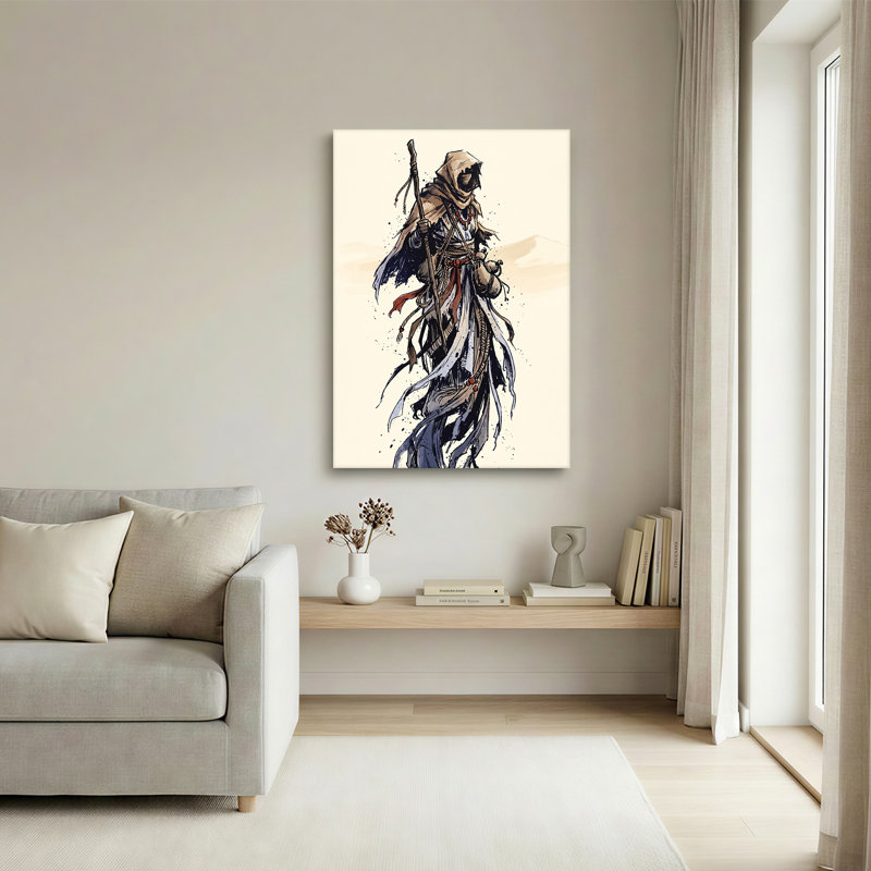 Encre de style encre avec bâton dans le désert, art mural, 30"H x 20"W