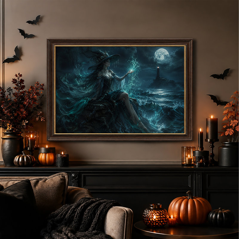 Impression sur toile, "Fantaisie sorcière avec magie bleue et Halloween", H 12 po x l 18 po