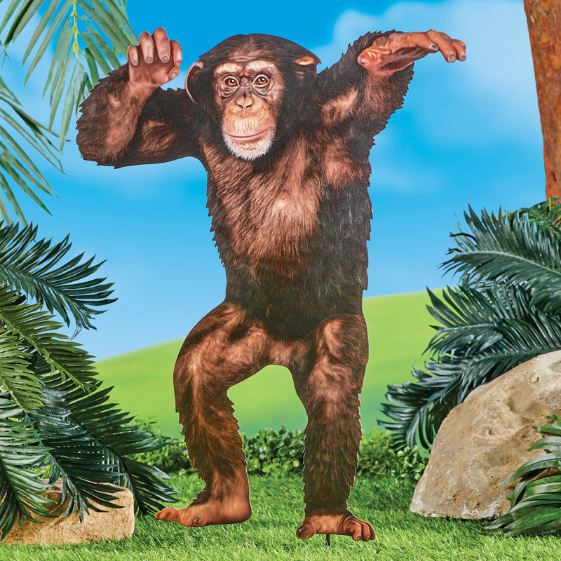 Realistic Standing Chimpanzee Metal Garden Stake