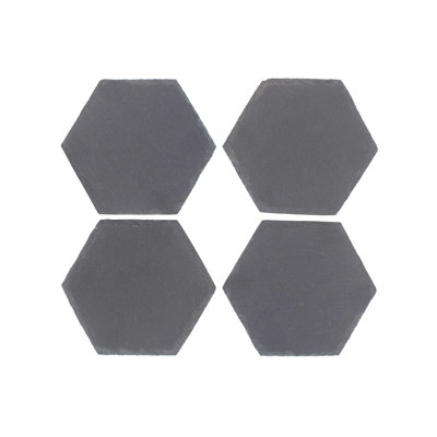 4 Piece Hexagonal Shaped Slate Coaster Set