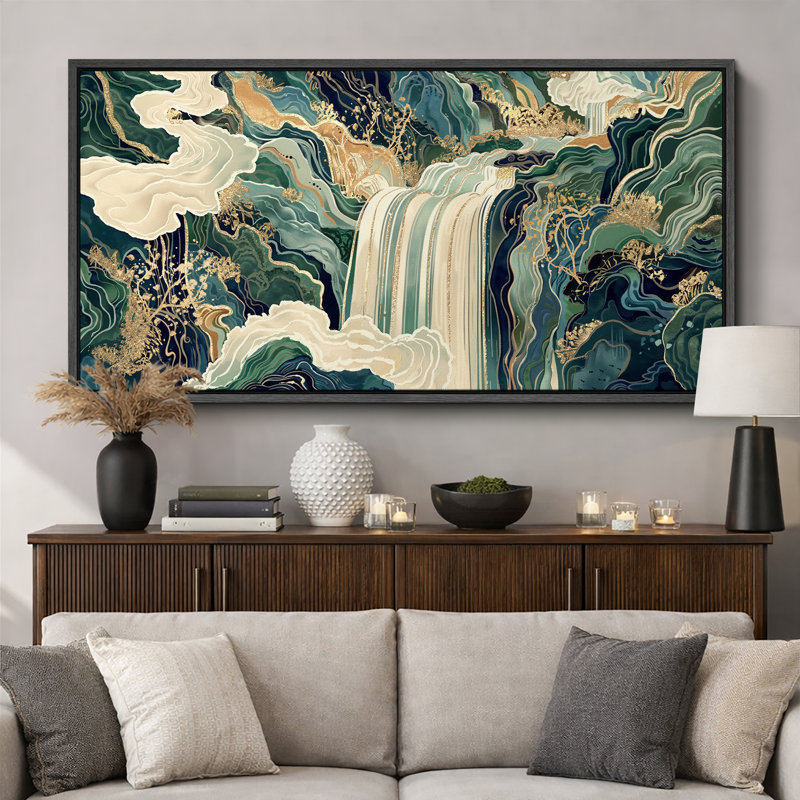 Hokusai Ukiyo-e, cascade japonaise, salon, très grandes photos, impression sur toile encadrée, H 30 po x l 60 po