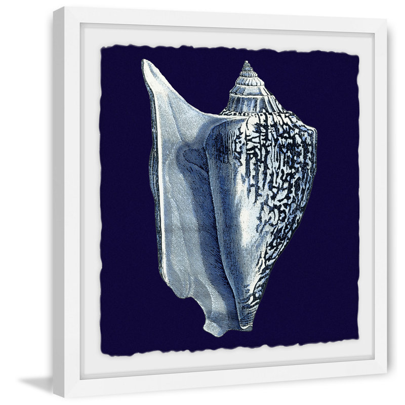 Indigo Shell I par Marmont Hill - impression encadrée sur papier, H 12 po x l 12 po x P 1,5 po, Cadre blanc à bords frangés