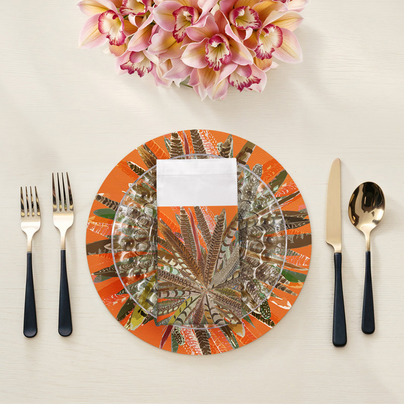 Pheasant Feathers Cotton Sateen Dinner Napkins, Orange