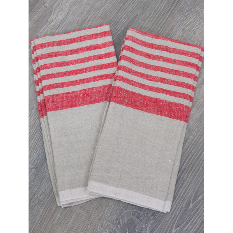 Brittany Striped Tea Towel, Natural/Red