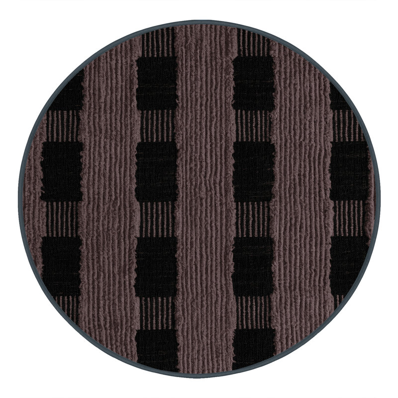 Machine Washable Checkered Black Area Rug, Round 4'