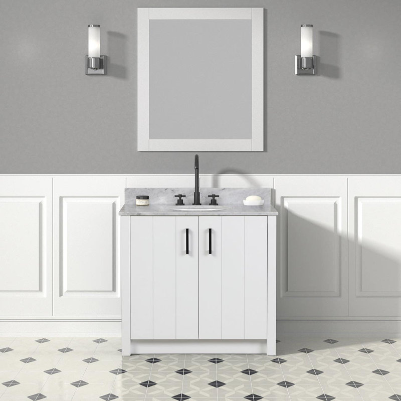 36'' Single Bathroom Vanity with Top, White, Matte Black