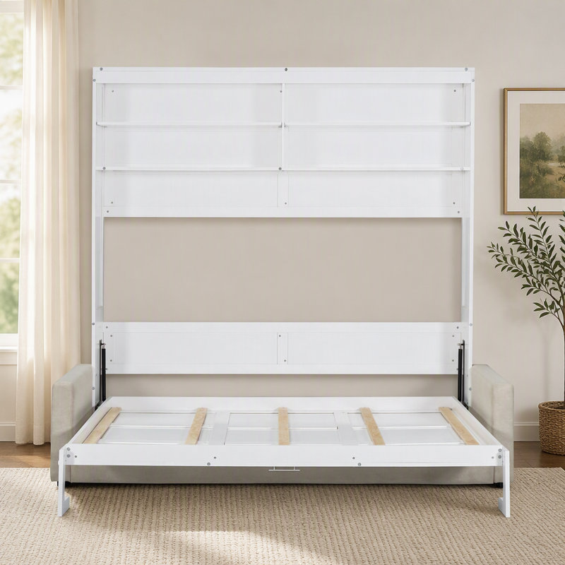 Grand lit escamotable mural avec canapé, White
