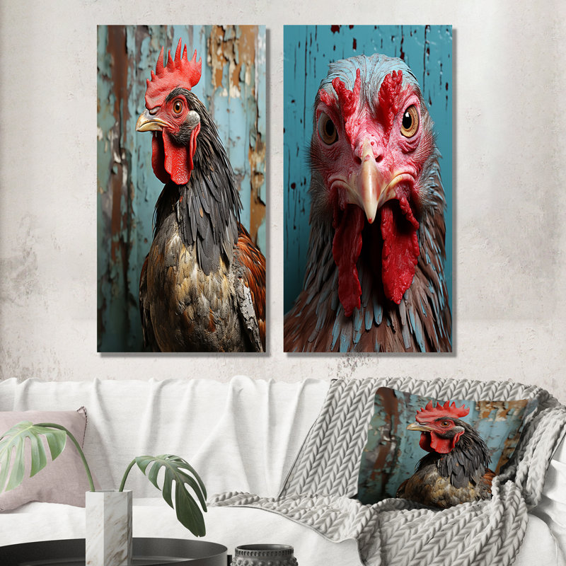 Farmhouse Barn Rooster Portrait I - Poulet, ensemble de 3 impressions sur métal, H 28 po x l 24 po