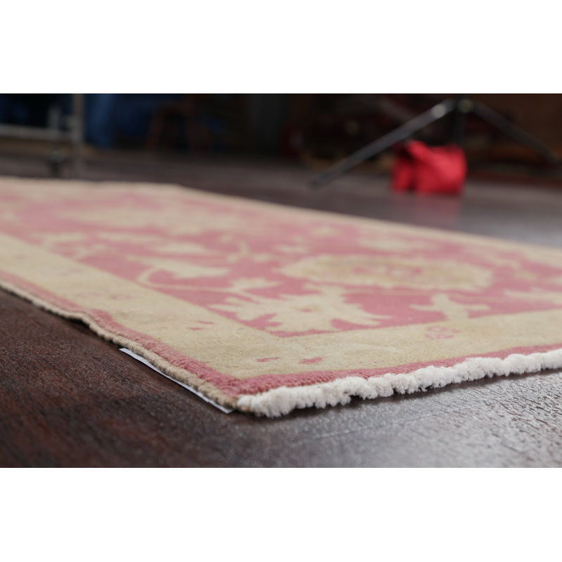 Tapis en laine rose/beige 2 pi 1 x 5 pi 2 po one-of-kind à la main-noué la new age oushak Sipos