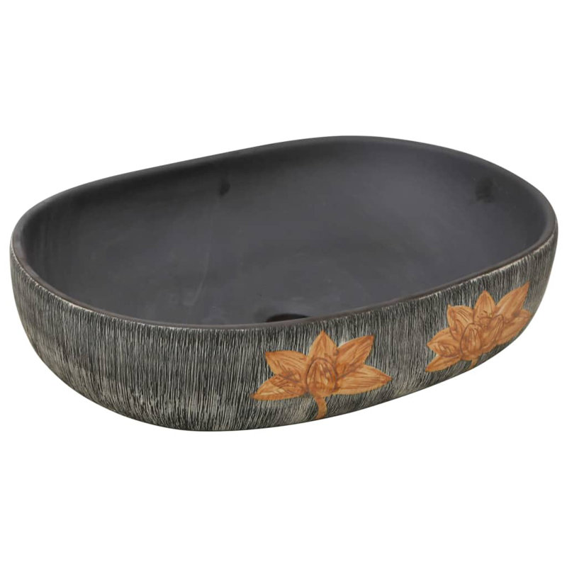 ClassicLiving Atisha 59mm L x 40mm W Grey/Black Ceramic Oval Sink