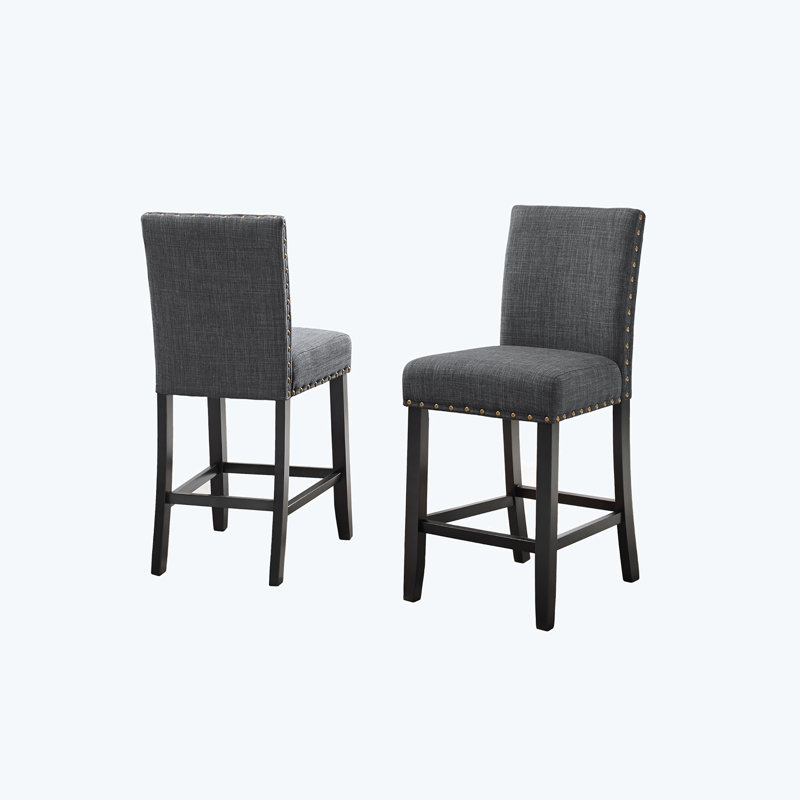 Tabourets de comptoir en tissu avec garniture cloutée Carliana, ensemble de 2, Gris