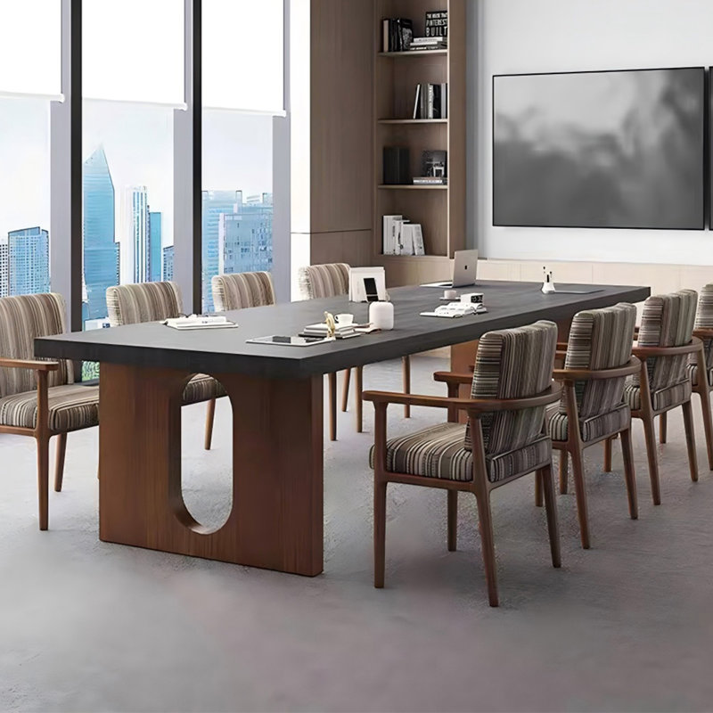 Gray + Nut-brown Rectangular Solid Wood desk