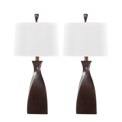 Curvo 30'' Contemporary Polyresin Table Lamp Set of 2 with Natural Linen Shade, Copper Bronze Finish - Grandview Gallery by LumiSource