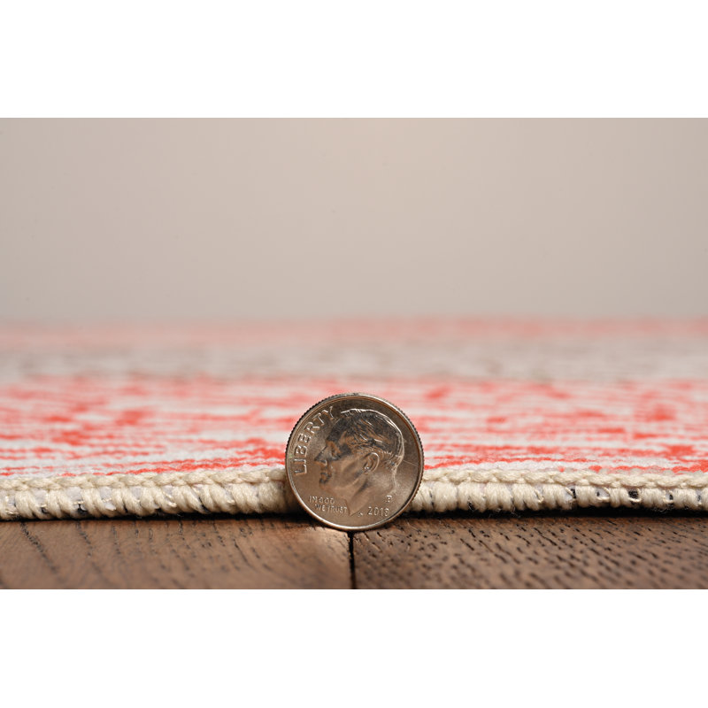 Madelyn Washable Ivory and Coral Machine Woven area rug, Rectangle 2' x 3'