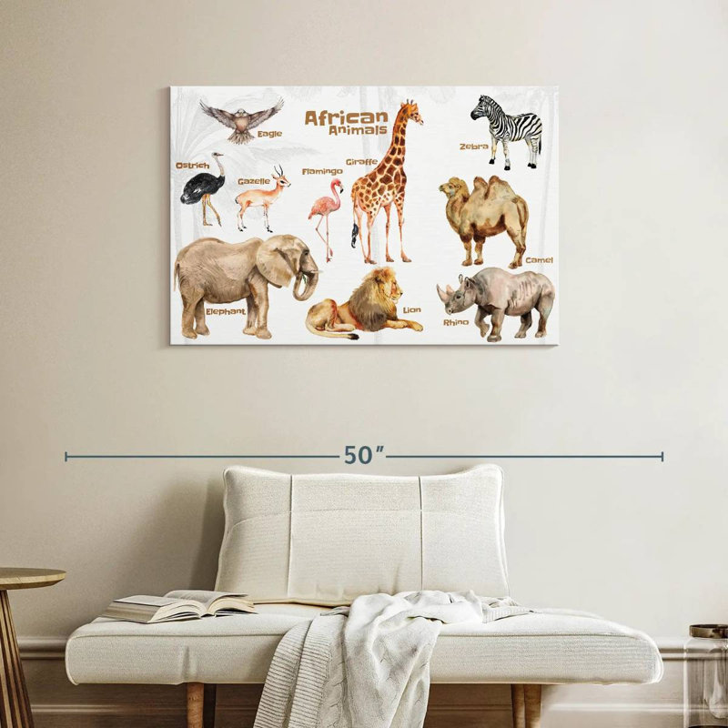Tableau des animaux d'Afrique Brampt, H 26 po x l 39 po