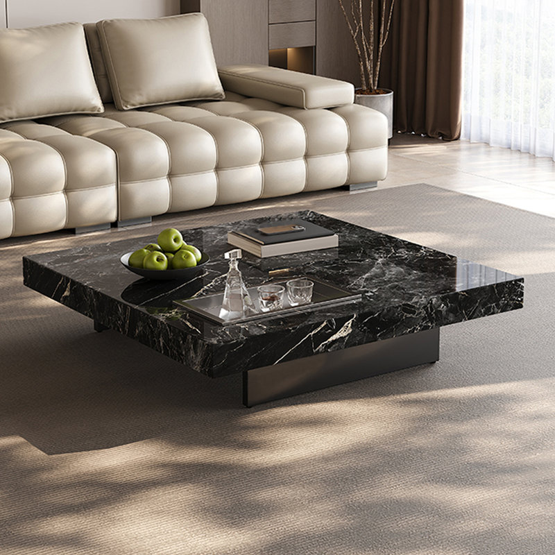 Modern Simple Sintered Stone Coffee Table, 11.81" H x 39.37" L x 39.37" W