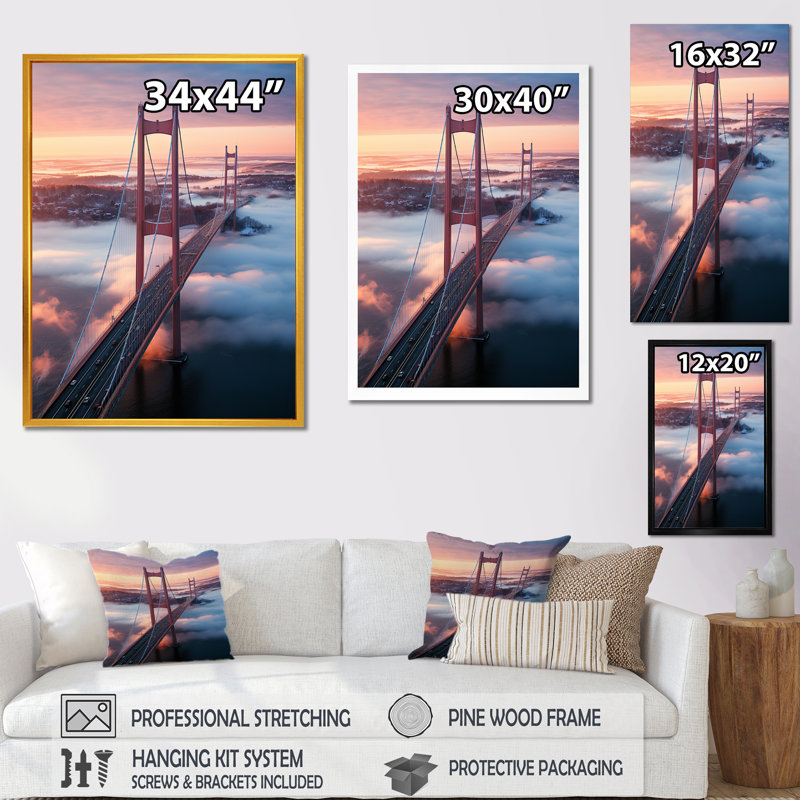 «Blue and Pink Bridge Sunset Views 2», Cadre flottant brun, H 20 po x l 12 po x P 1 po